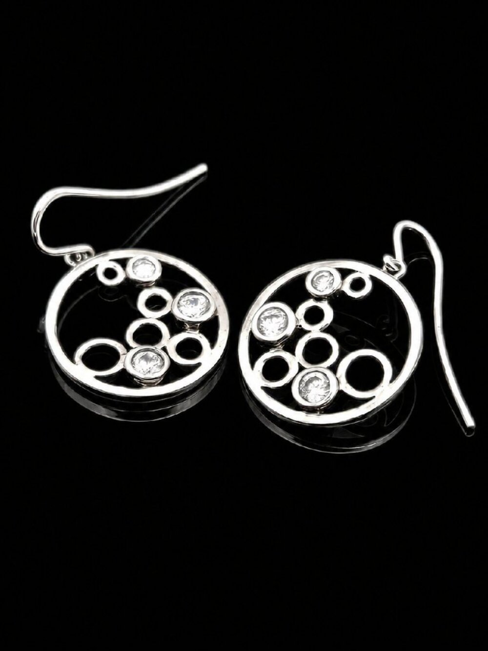 Sterling Silver CZ Bubble Circle Earrings Geometric Dangle Drop 925